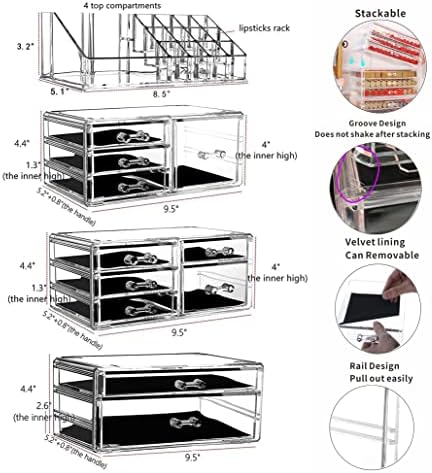 Cq acrylic Makeup Organizer Skin Care Large Clear Cosmetic Display Cases Stackable Storage Box With 11 Drawers For Vanit