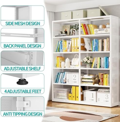 SteeLoong 5 Tier Bookshelf -Metal Bookcase with 4 Adjustable Shelves