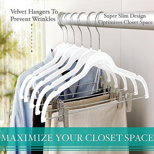 Simplify Velvet Hangers with Clips, 60 Pack, Durable, Non-Slip, Slim Design, White, Organization, Closet, Organization
