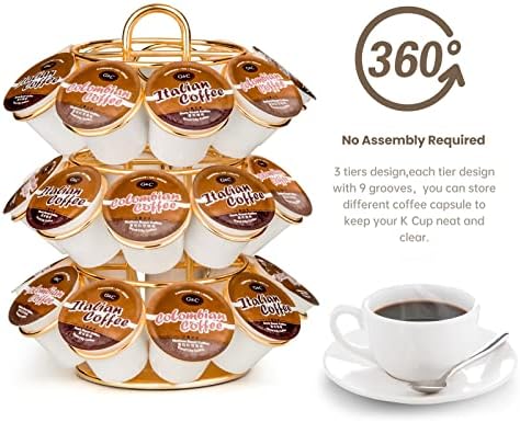 Coffee Pod Holder, K Cup Holders Carousel Organizer ,27 Coffee Pods Storage Compatible with K Cups, Spins 360-Degrees, M