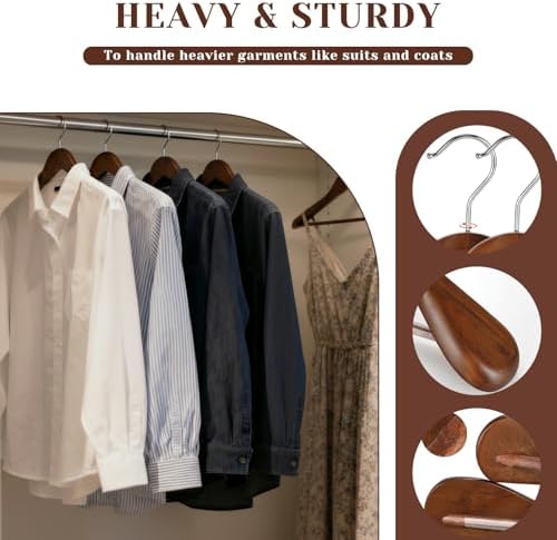 Premium Wooden Suit Hangers for Men Women, 6 Pack Wide Shoulder Wooden Hangers with Non Slip Pants Bar for Suits, Coats, Jackets, Dress, Heavy Duty Wide Clothes Hanger, Walnut