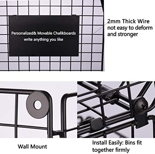 X-cosrack Metal Wire Basket Wall Mount, 3 Tier Wall Storage Basket Organizer with Hanging Hooks Chalkboards, Rustic Kitc