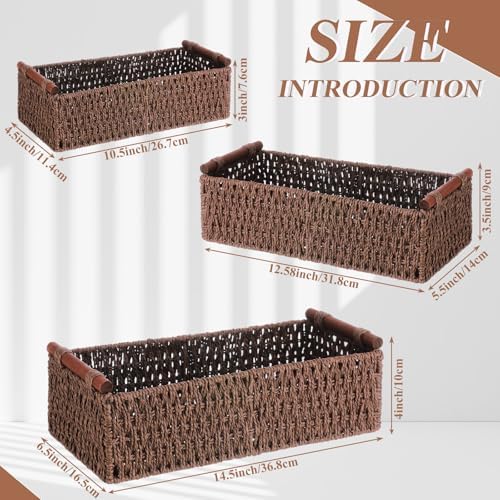 Boao 3 Pcs Boho Storage Wicker Baskets Handmade Woven Decorative Paper Rope Baskets for Organizing with Handle Counterto