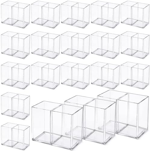 Gejoy 20 Pcs Acrylic Pencil Pen Holder for Desk, Clear 2 Compartment