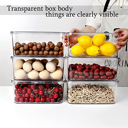 Clear Storage Bins With Lids,4 Packs Food Storage Organizer,Stackable Kitchen Cabinet,Bathroom Basket,Fridge Organizatio