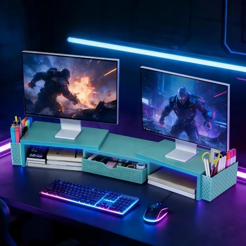 Spacrea Dual Monitor Stand Riser with Drawer and 2 Pen Holders