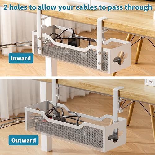 Under Desk Cable Management Tray No Drill, 13.38'' Metal Tray with Clamp for Wire Management, Litwaro Cord Organizer Hom