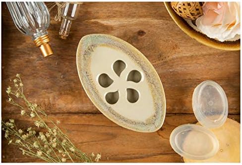 Ceramic Soap Dish with Self Draining Tray for Bar Soap, Bathroom, Kitchen (Ivory No.3)