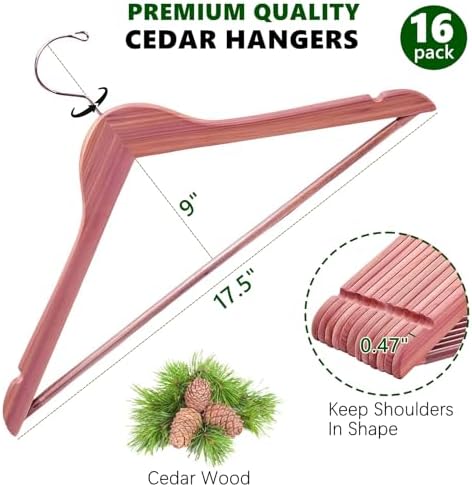 Amber Home 16 Pack Natural Red Cedar Wooden Suit Coat Hangers for Closet