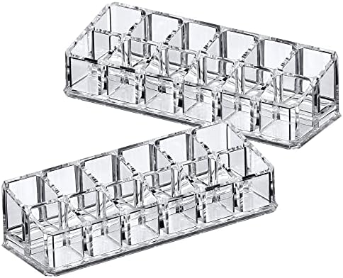 Amazing Abby - Glamour - 2-Pack 12-Slot Acrylic Lipstick Organizer, Lipstick Holder, Lip Gloss Holder, Cosmetic Storage 