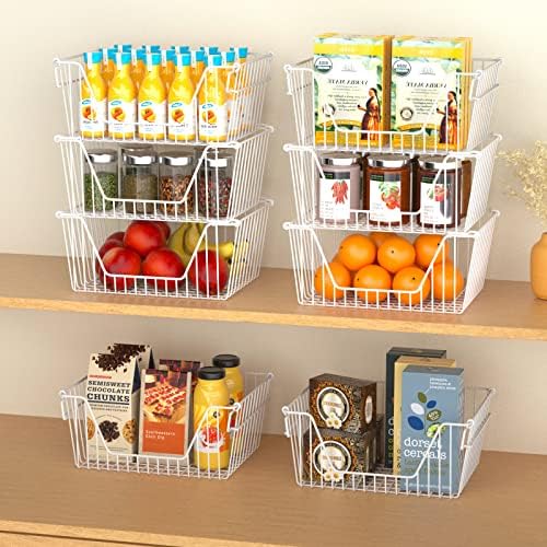 Slideep 14'' Large Metal Wire Storage Organizer Bin Basket Farmhouse Decor Stackable Storage Organizer for Pantry Home B