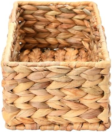 Household Essentials Water Hyacinth Rectangular Storage Basket with Handwoven Fibers and Iron Frame, Natural Finish