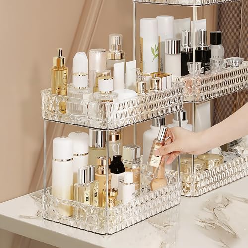 Makeup Organizer for Vanity,High-Capacity Clear Makeup Storage Perfume Organizers,Cosmetic Display Cases,Bathroom Counte