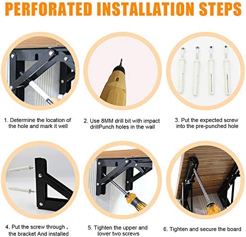 Storystore Folding Shelf Brackets, 14 Inch 2 Pcs Black Stainless Steel