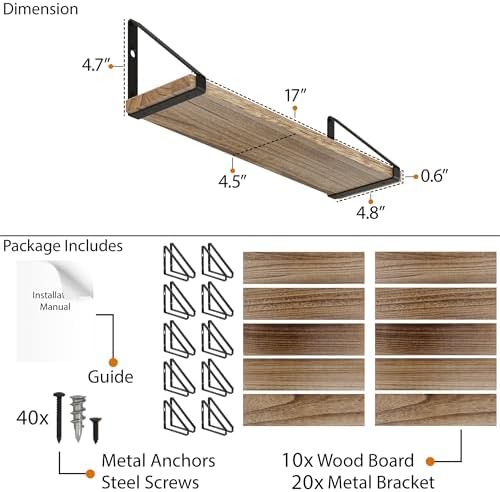 Wallniture Ponza 17'' x 4.5'' Floating Wall Shelf Bathroom, Small Wood Book Shelves for Wall Storage, Wall Mounted Shelf