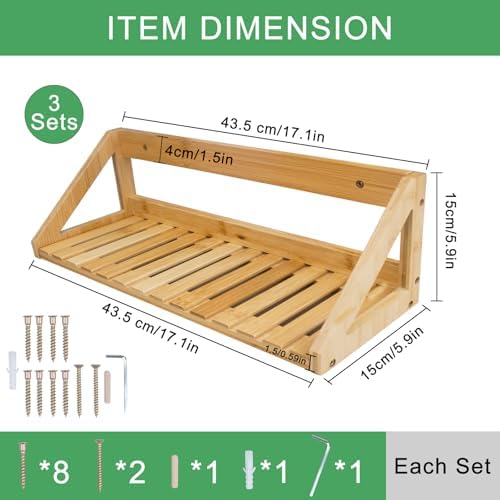 Floating Shelves Wall Mounted 3 Pcs Bamboo Wall Hanging Rack Holder