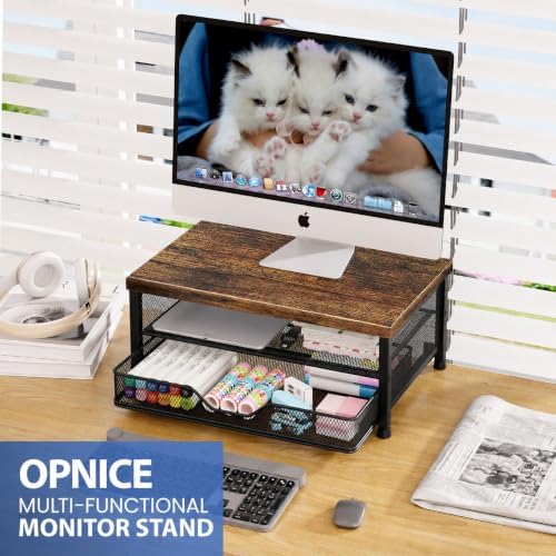 OPNICE Computer Monitor Stand Riser, Desk Organizer with Drawer, Printer & Laptop Stand, Office Desk Accessories & Works