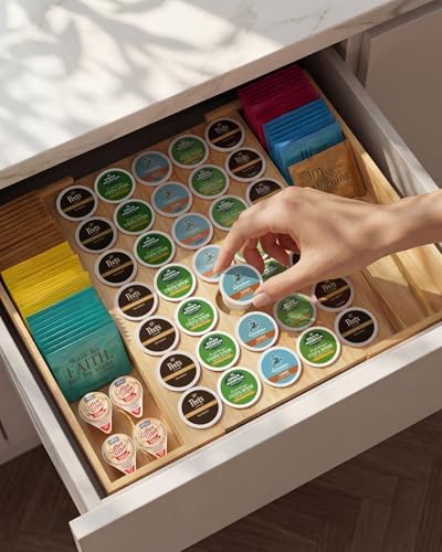 Expandable Bamboo Coffee Pod Drawer Holder 35 Pods