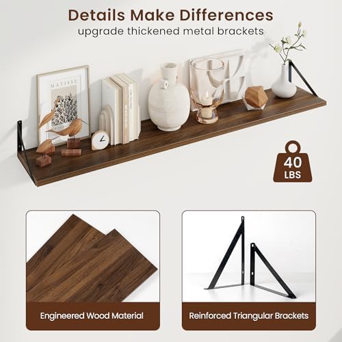 Axeman Deep Floating Shelves, 55'' x 10'' Walnut Wall Shelves Set of 2