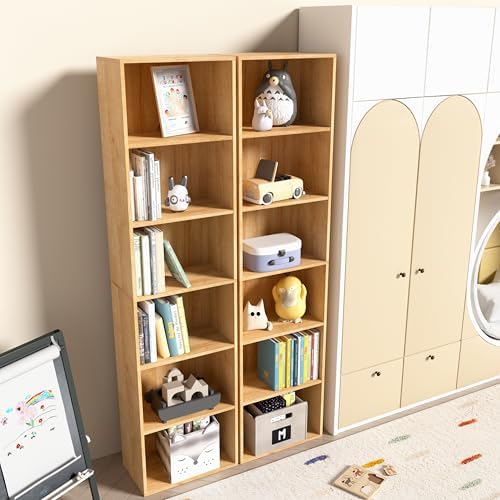 Wooden 6 Cube Storage Organizer, Classic Oak 6 Cube Storage Shelf, 6 Tier Closet Organizers Storage Cubes Display Cubby,