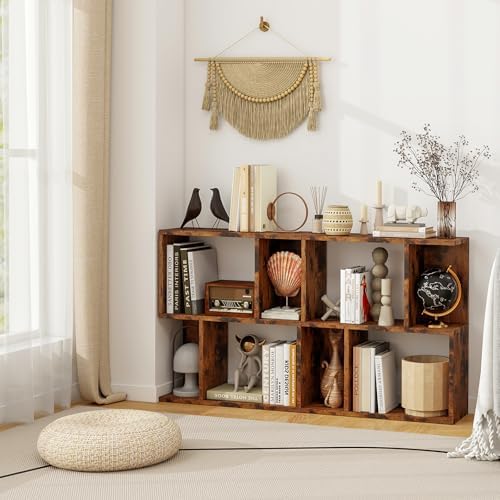 GIANTEX 3-Tier S-Shaped Bookshelves Set of 2, Modern Geometric Bookcase, Freestanding Display Shelf for Small Space, Ver