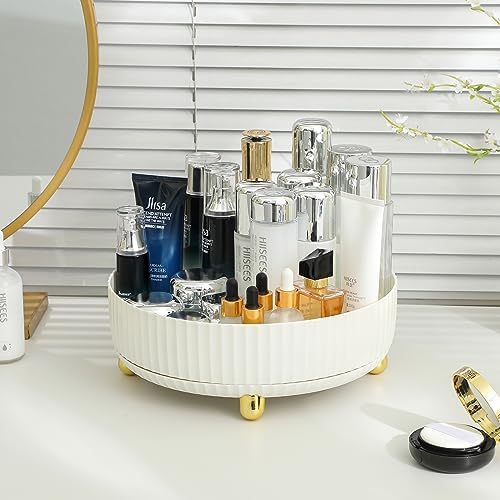 360 Rotating Makeup Perfume Organizer Skincare Tray, Large Ivory White