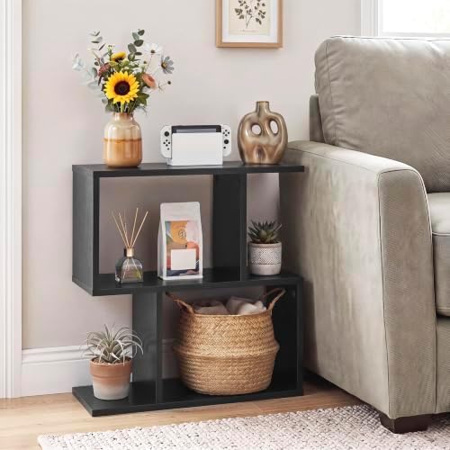 Tangkula 2 Tier Geometric Bookshelf, Freestanding Wood Display Shelf, Home Office Room Divider S Shaped Open Bookcase, S