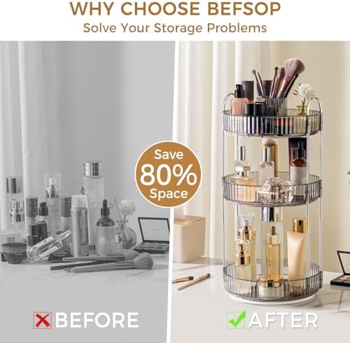 360° Rotating Makeup Organizer, Upgraded 3 Tier Skincare Perfume Organizers for Women, Bathroom Organizer Countertop, Cl