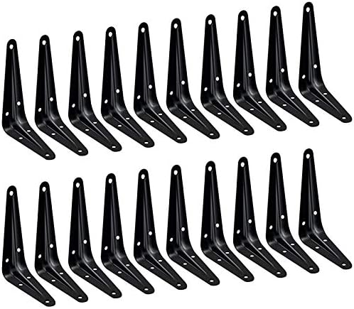 20 Pack Shelf Brackets 6 x 5 Inch, Heavy Duty Black Metal Floating Shelf Bracket, Rustic Farmhouse Decorative Iron L Bra