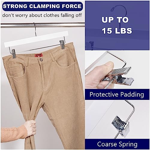 Amber Home 24 Pack White Wooden Pants Hangers with Adjustable Clips, 14"