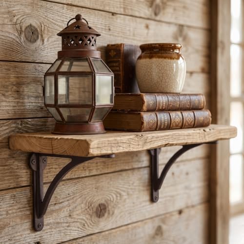 Khtumeware 100% Solid Brass Decorative Shelf Brackets, 7-inch Wall-Mounted Shelving Brackets, 2-Pack Oil Rubbed Bronze V
