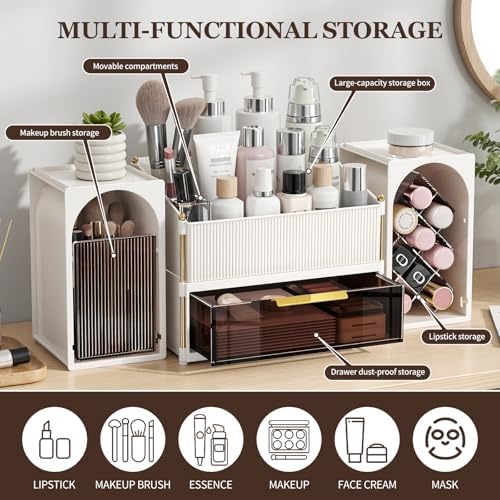 INVSSENE Stackable Makeup Organizer Countertop, Storage Perfume Skincare Cosmetic Lipstick Face Mask Makeup Brush Palett
