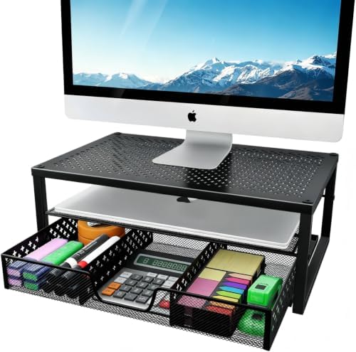 Simple Trending Monitor Stand Riser with Drawer, Laptop Stand for Desk