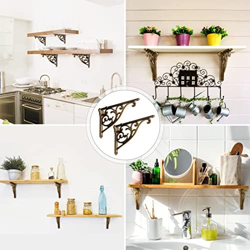 Shelf Brackets 8 Inch 4 Pack Heavy Duty Antique Brass Wall Bracket Victorian Kitchen Decorative Rack Shelves, Shelf Brac