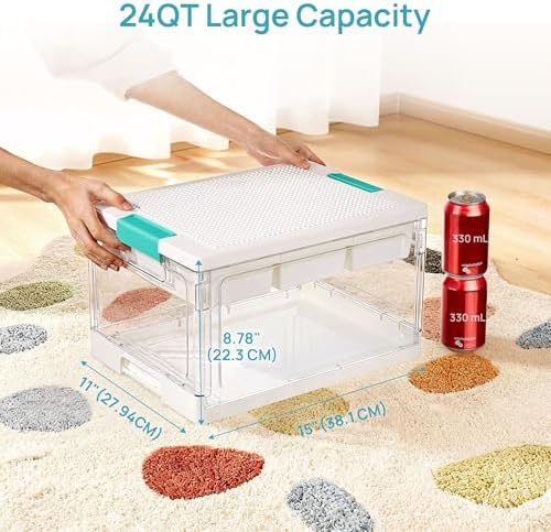 Vtopmart 24 QT Clear Plastic Storage Box with Building Baseplate Lid,1 Pack