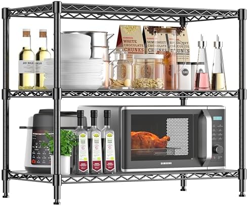 3-Tier Storage Shelves 450LBS Metal Shelving Unit, Adjustable Wire Rack Small Shelf Organizer with Shelf Liners for Kitc
