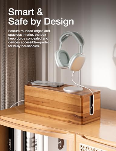 TIDITA Set 2 Sizes Wooden Cable Management Box Round Edge, Magnetic Lid