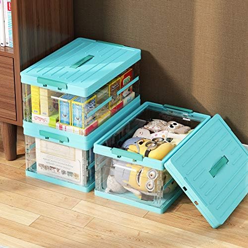 Apsan Collapsible Storage Bins with Lids, Stackable Clear Latch Storage Box with Handle, Folding Plastic Containers, 22Q