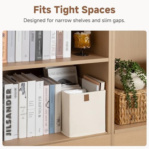 StorageWorks Narrow Storage Bins for Closet Shelves, Beige, 2-Pack