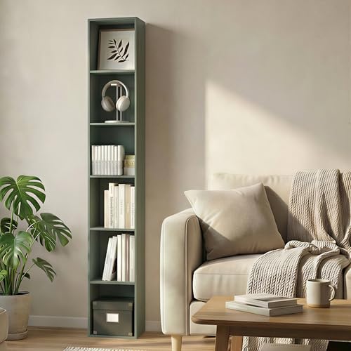 Furinno LUDER Book Shelf, 6-Tier Tall Modern Bookshelf, Bookcase with Open Shelves, 9.3 x 12 x 71, for Living Room, Bedr