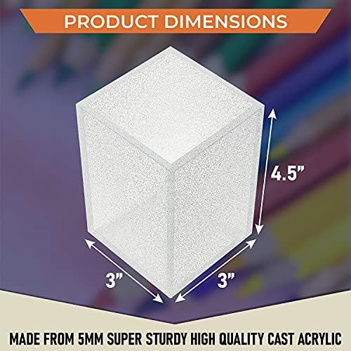 Acrylic Pen Holder Organizer Two Pack, 5mm Thick Clear Pencil Cup for Storing Office Supplies, Makeup Brush Accessories, Toothbrush, Hairbrush, Glasses, and More. Pencil Cup Organizer (Clear Glitter)