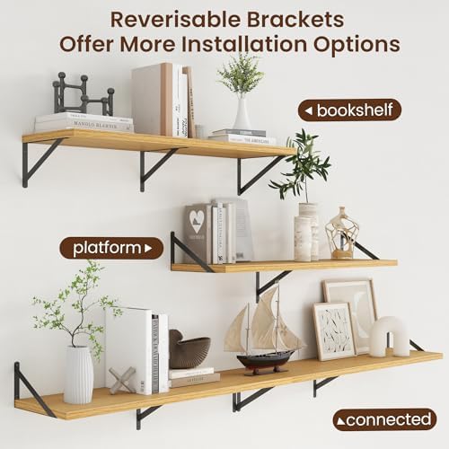 Axeman Deep Floating Shelves - 40 Inch Floating Shelves Set of 2-12 Inch Deep Oak Wall Shelves for Living Room Bathroom 