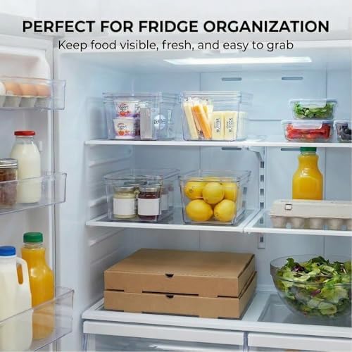 MOONEDGE 4-Pack 10x6x5 Stackable Small Clear Storage Bins with Lids