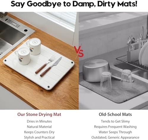 Razborci Stone Dish Drying Mat for Kitchen Counter, Water Absorbing Bathroom Tray Sink Organizer, Diatomaceous Earth Cou