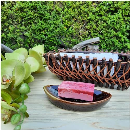 Ceramic Soap Dish with Self Draining Tray for Bar Soap, Bathroom, Kitchen (Brown No.3)