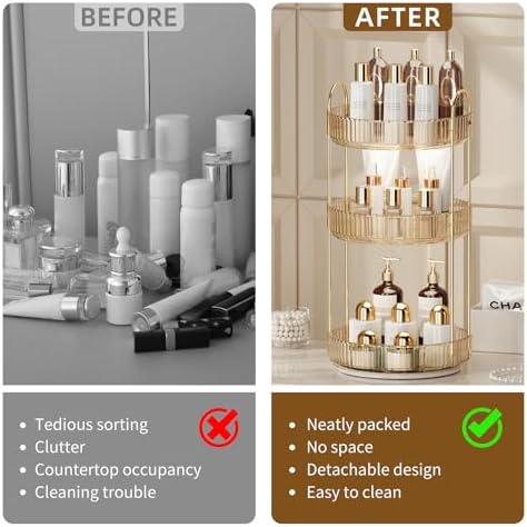 360° Rotating Makeup Organizer for Vanity - 3 Tier Perfume Organizer with Large Capacity - Skincare Organizer for Bathro