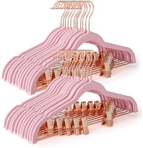 HOUSE DAY Pants Hangers with Clips 24 Pack, with Rose Gold Hook and Clips