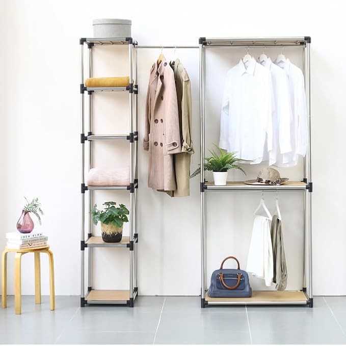 Letusto Premium Stainless Steel Freestanding Closet Organizer System - Easy Assembly, Durable, and Versatile - Heavy Duty Adjustable Portable Wardrobe Clothing Rack (Set A)