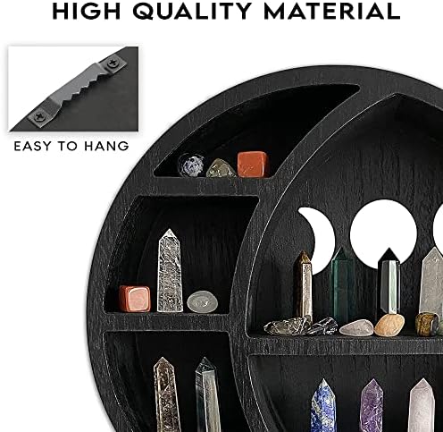 Wooden Crescent Moon Shelf for Crystals - Witchy Wall Shelf, Gothic Decor