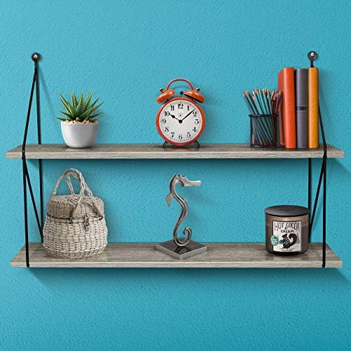 Sorbus® Floating Shelf with Metal Brackets — Wall Mounted Rustic Wood Wall Storage, Decorative Hanging Display for Troph